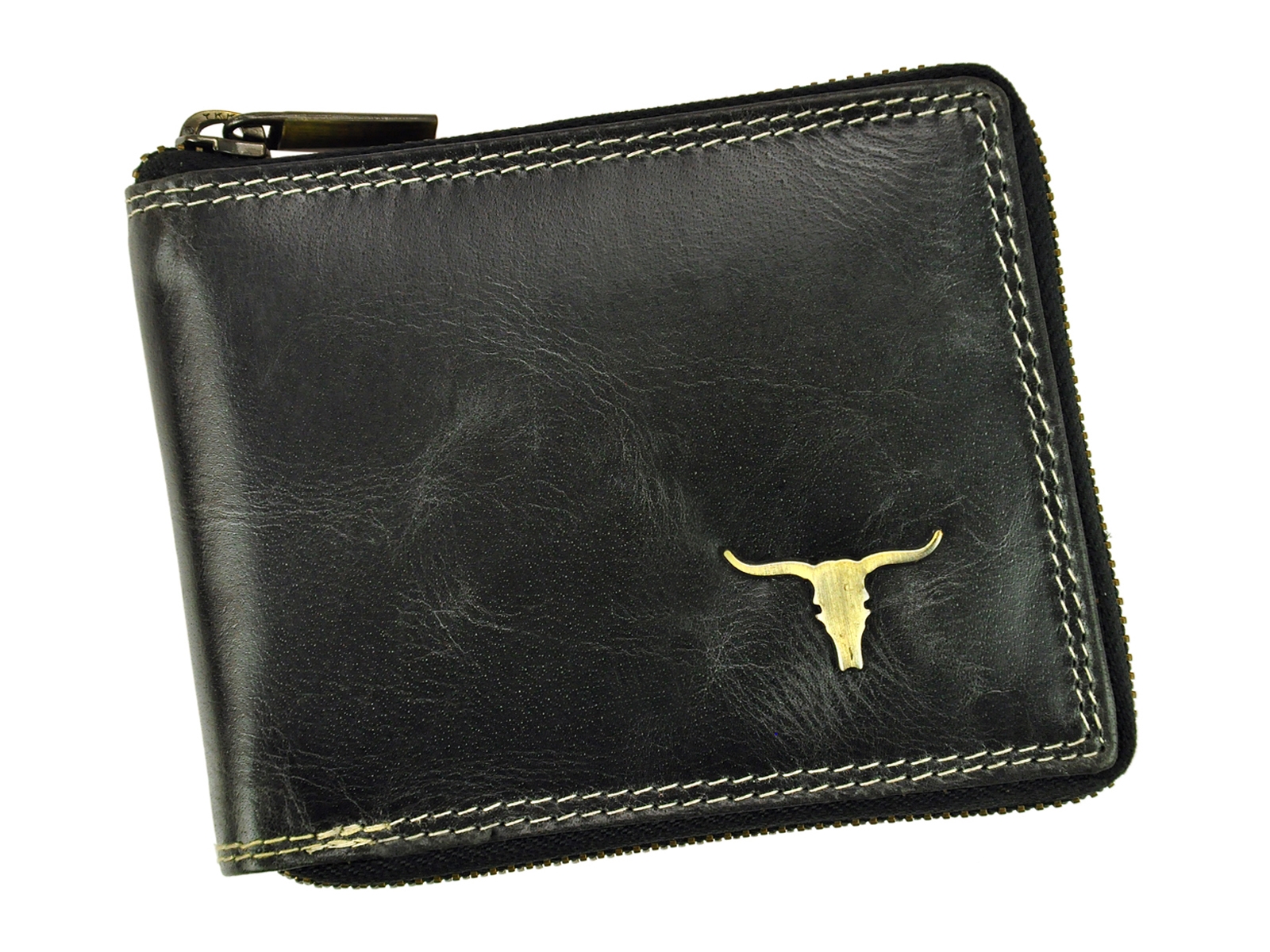 Černá celozipová kožená peněženka Buffalo RM-02Z-BAW2