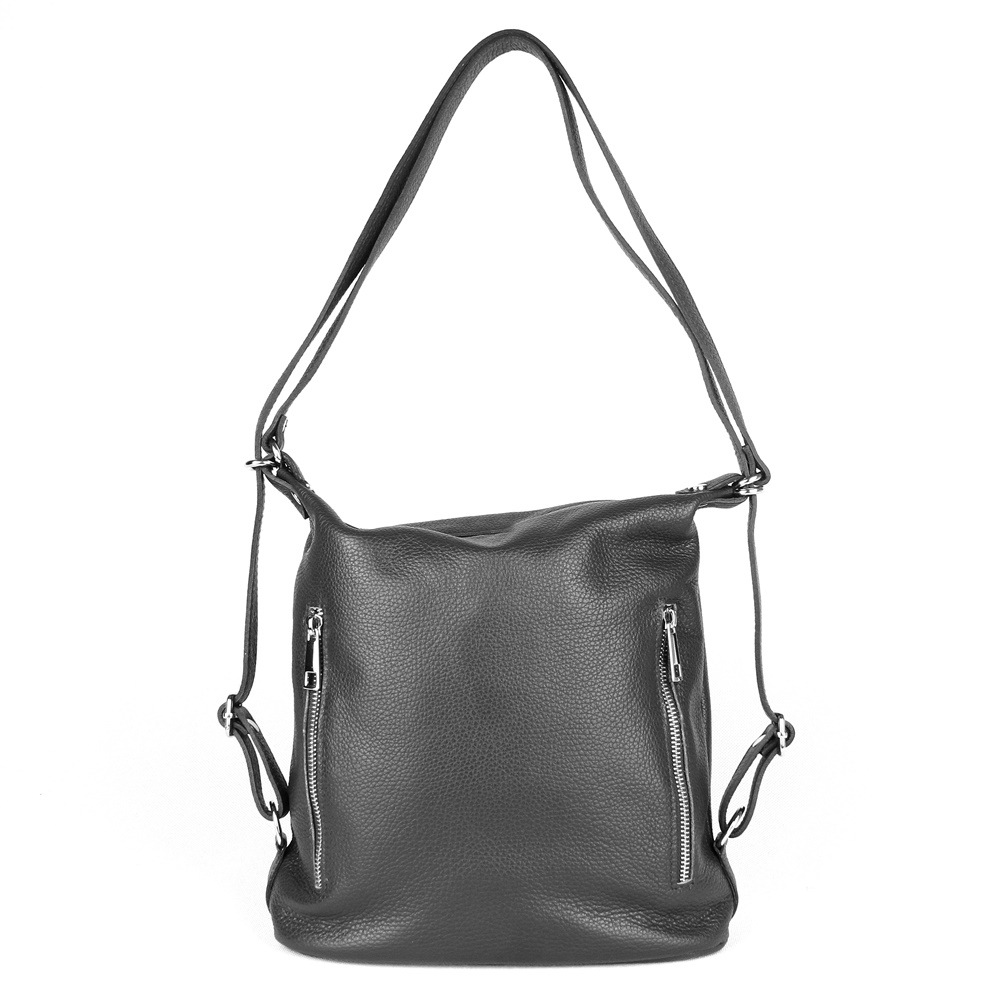 Kabelka a batoh v 1 - kožená černá kabelka na rameno a batoh 7712