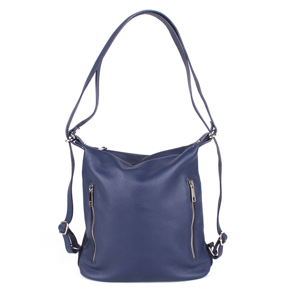 Kabelka a batoh v 1 - kožená modrá kabelka na rameno a batoh 7712