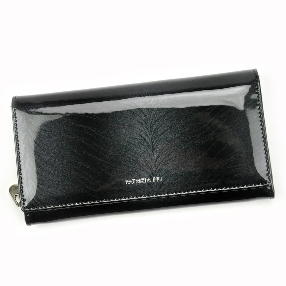 Lesklá tmavěšedá/černá kožená peněženka Patrizia Piu FF-106