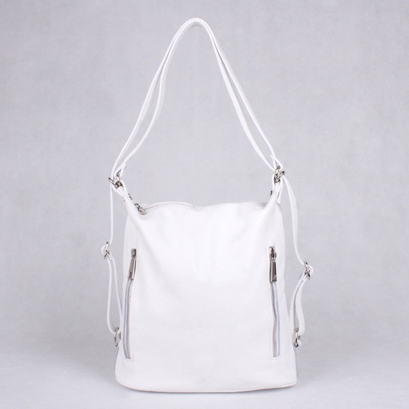 Kabelka a batoh v 1 - kožená bílá kabelka na rameno a batoh 7712