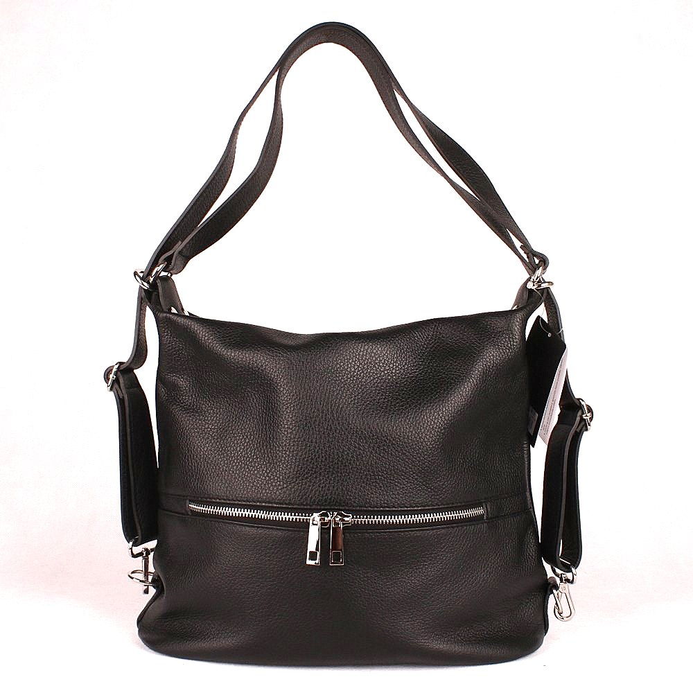 Kabelka a batoh v 1 - kožená černá kabelka na rameno a batoh no. 77
