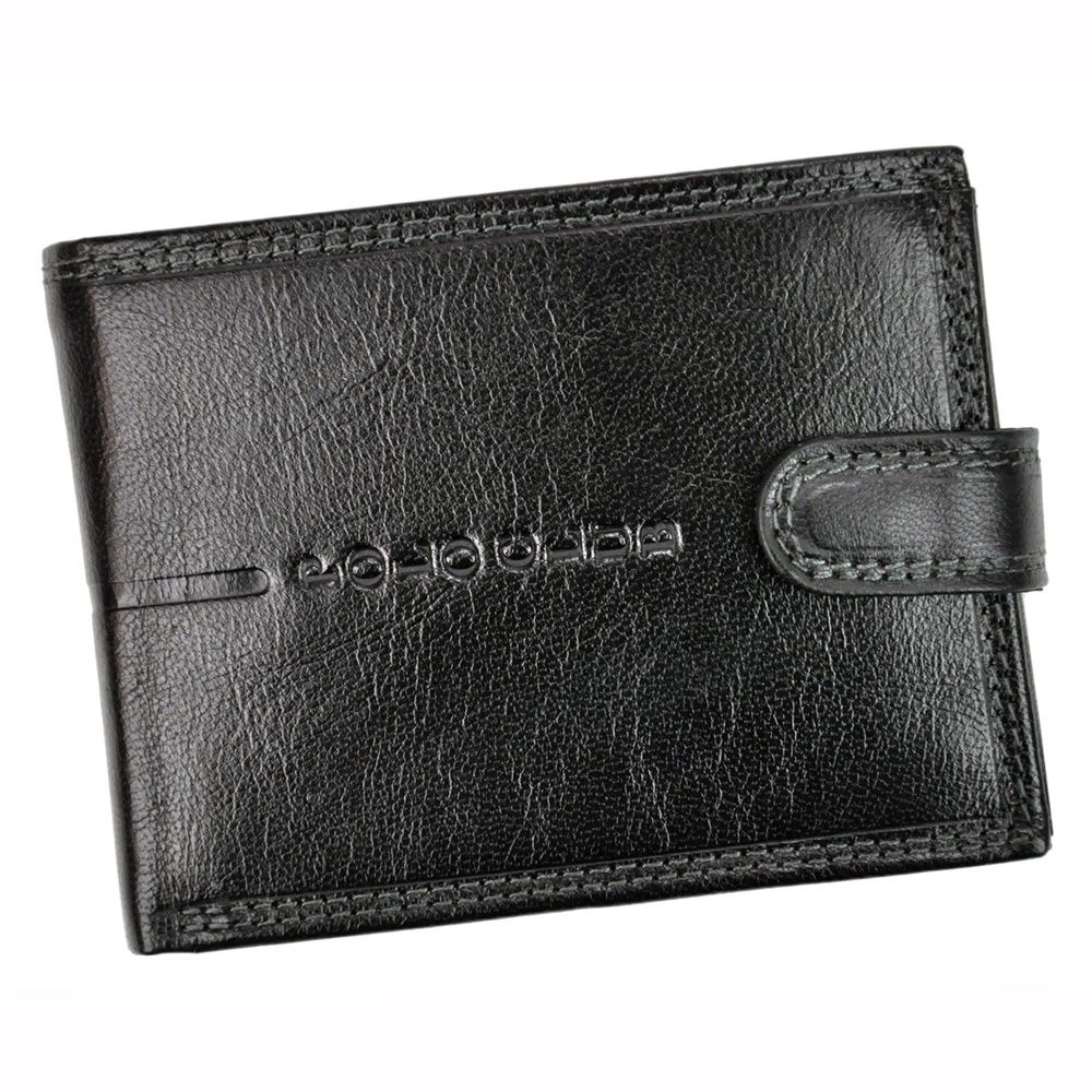 Černá kožená peněženka Harvey Miller Polo Club 1530260 s upínkou