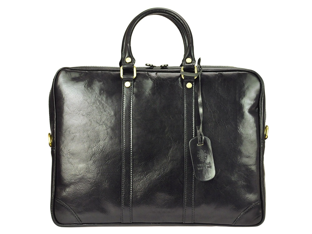 Velká luxusní kožená hladká černá business taška do ruky Gregorio 02