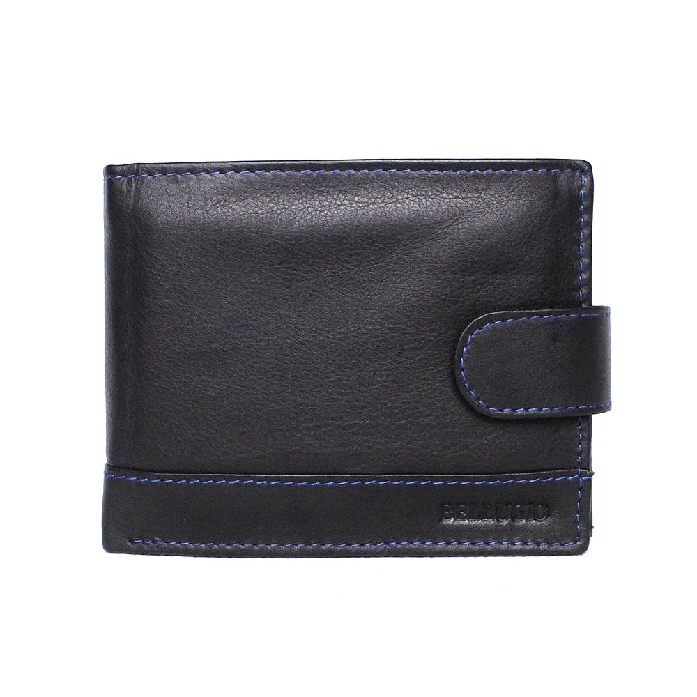 Černá kožená peněženka BELLUGIO (37R-032) s modrým prošitím + RFID