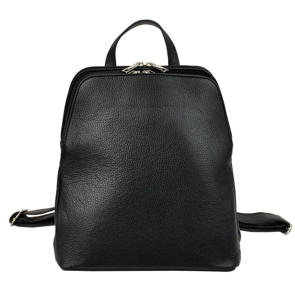 Dvouoddílový černý kožený batoh Patrizia Piu 518013, obsah cca. 7 l