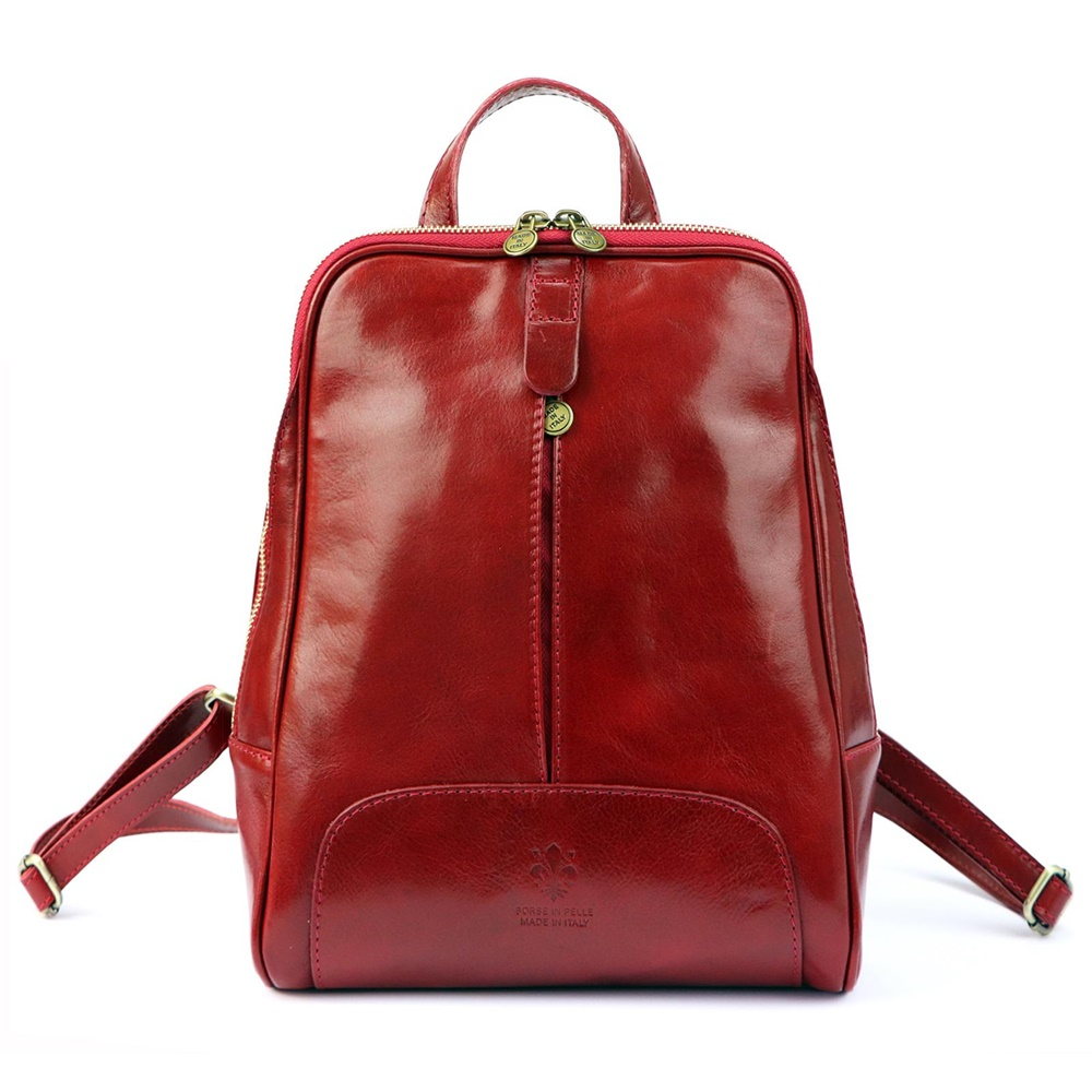 Střední dámský kožený pevný tmavěčervený batoh Florence 21, obsah cca. 7 l