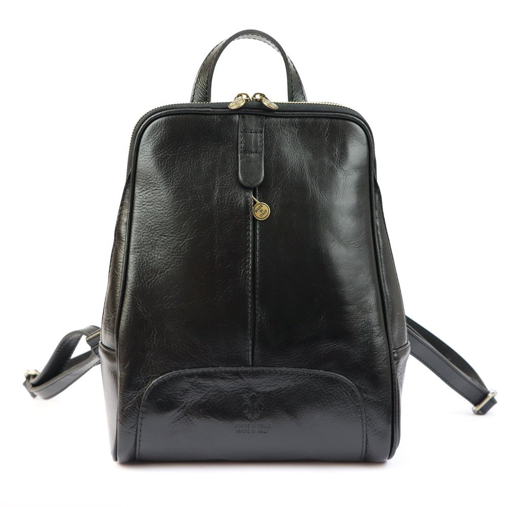 Střední dámský kožený pevný černý batoh Florence 21, obsah cca. 7 l