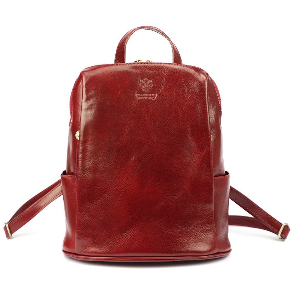 Střední dámský kožený pevný tmavěčervený batoh Florence 22, obsah cca. 7 l