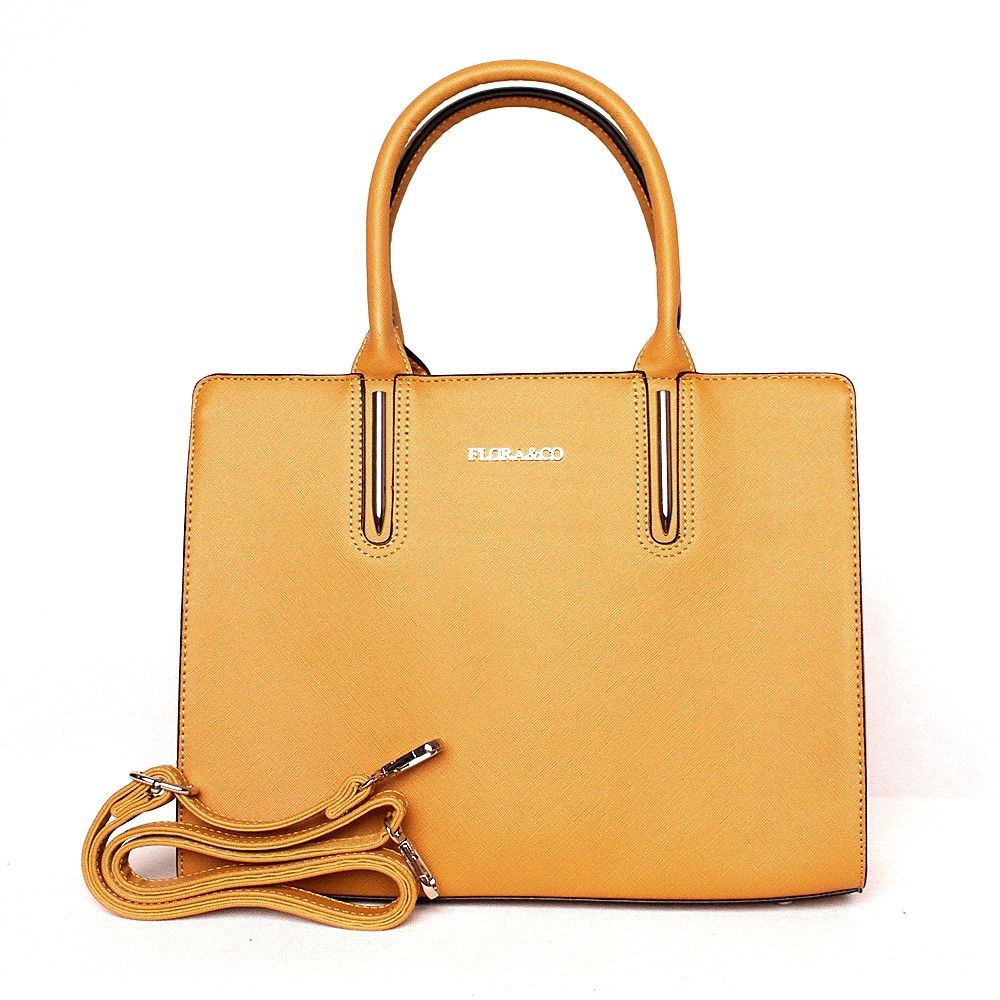 Horčicová středně velká elegantní kabelka do ruky FLORA&CO F9519
