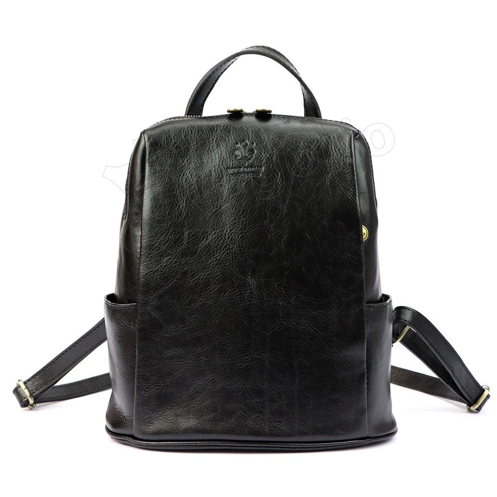 Střední dámský kožený pevný černý batoh Florence 22, obsah cca. 7 l