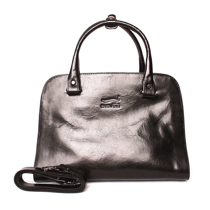 Dvouoddílová luxusní dámská černá kabelka do ruky Marta Ponti no. 6132
