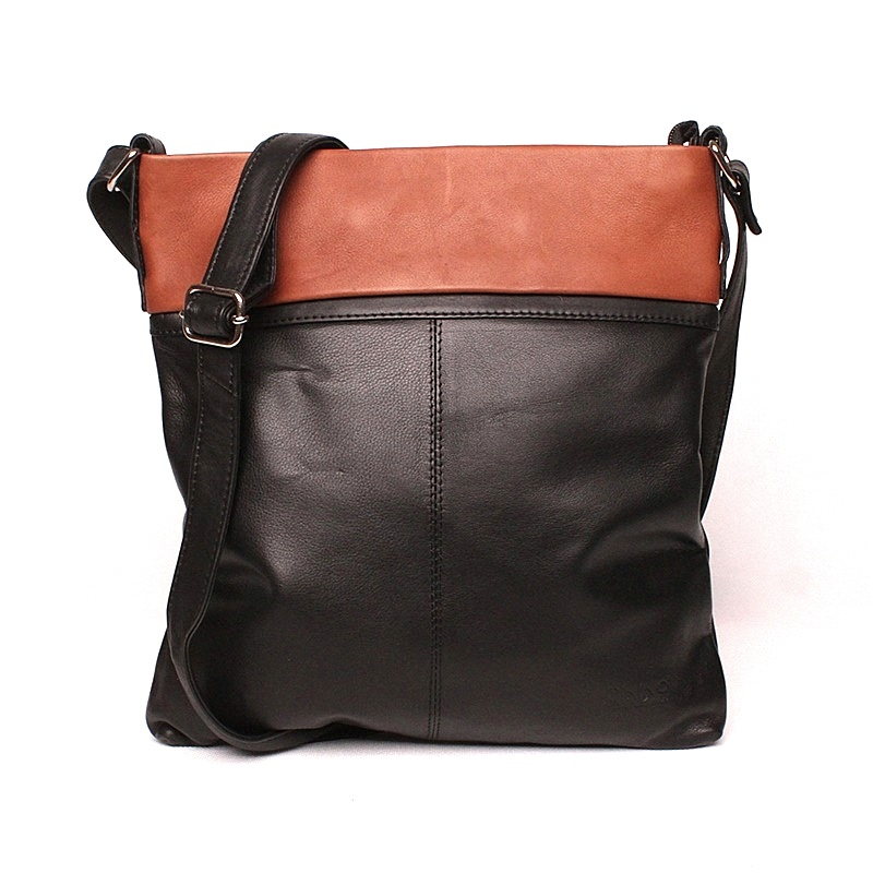 Středně velká černo-hnědá kožená crossbody kabelka CiNiNO no. 1463