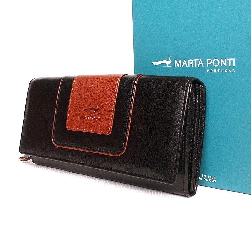 Luxusní černo-hnědá kožená peněženka Marta Ponti no. B530