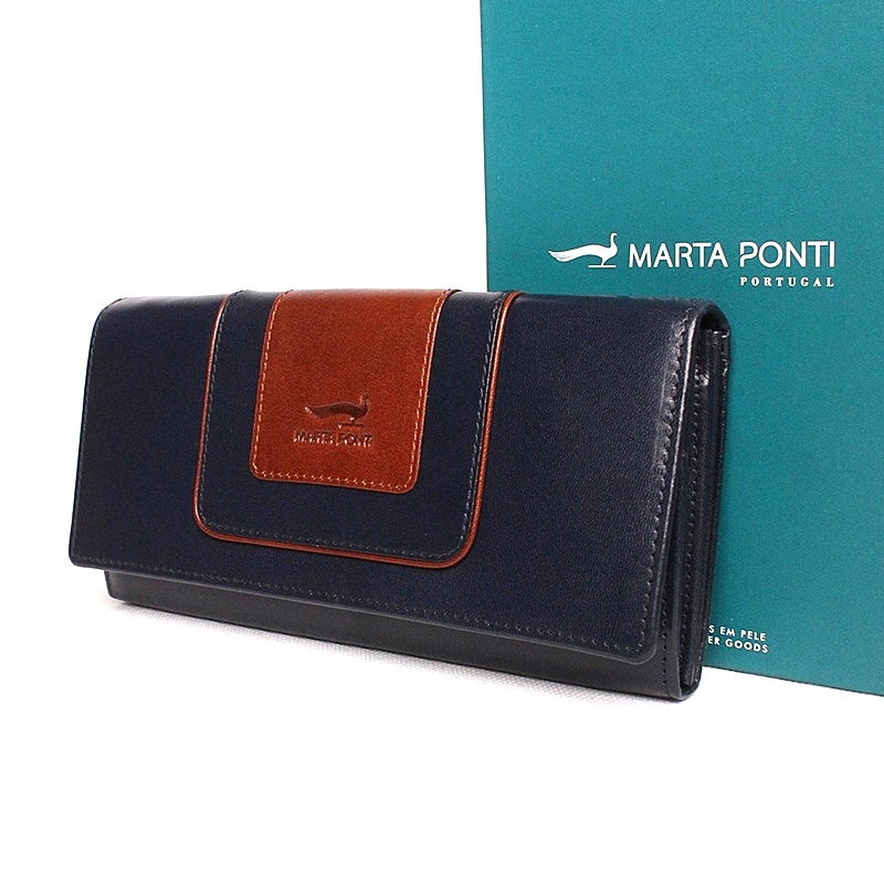 Luxusní tmavěmodro-hnědá kožená peněženka Marta Ponti no. B530