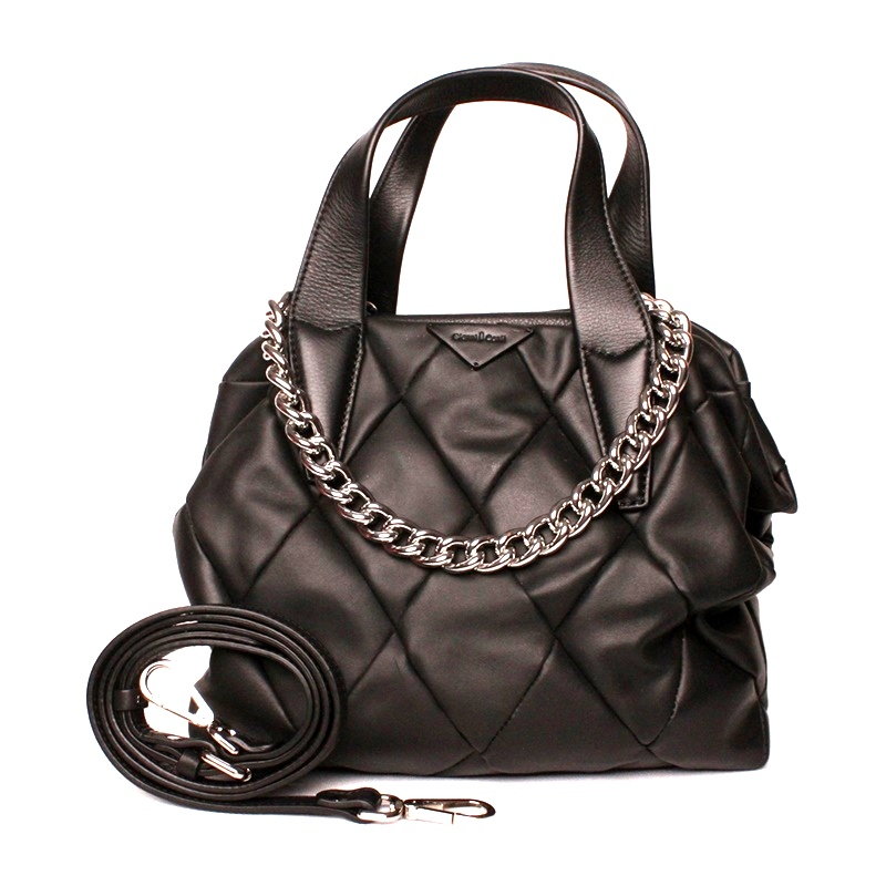 Luxusní černá kožená kabelka do ruky Gianni Conti 315