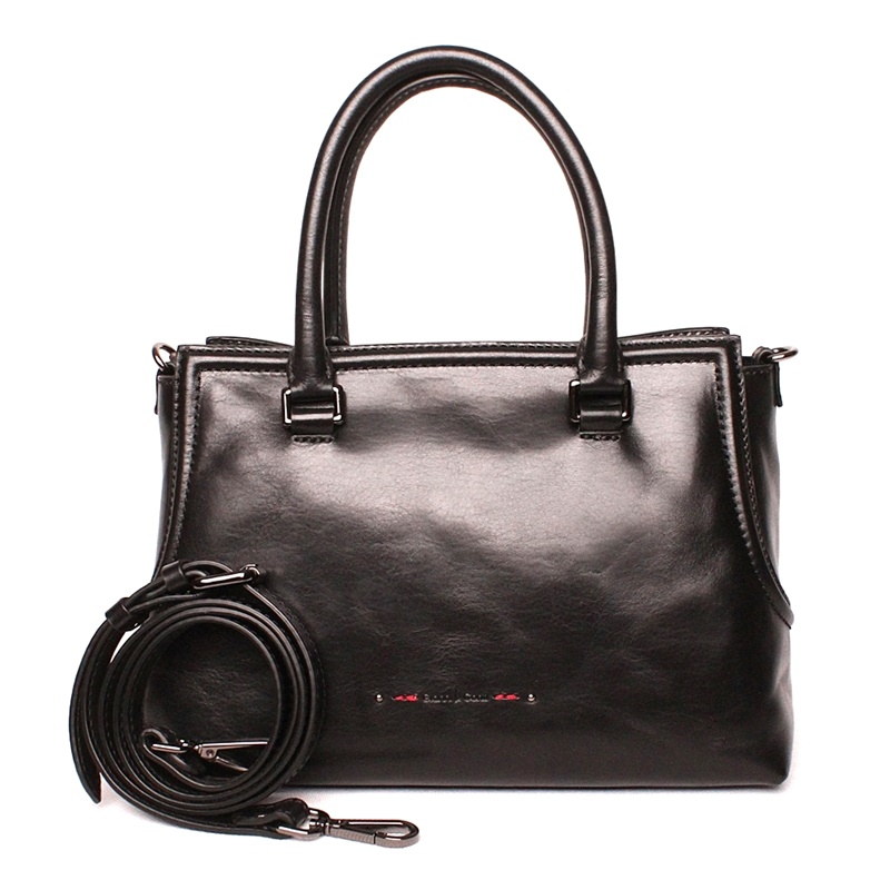 Luxusní černá kožená kabelka do ruky Gianni Conti 256