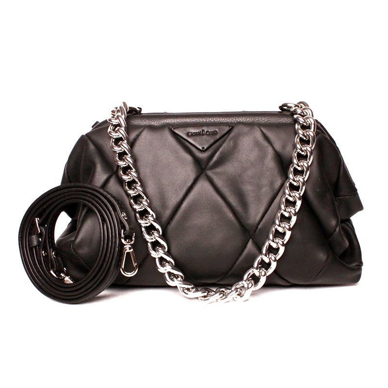 Luxusní malá černá kožená kabelka do ruky/na rameno Gianni Conti 317