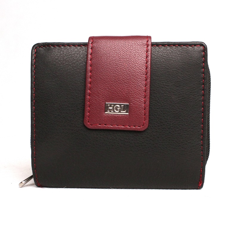 Dvouoddílová černo-vínová kožená peněženka HGL no. 4513 + RFID