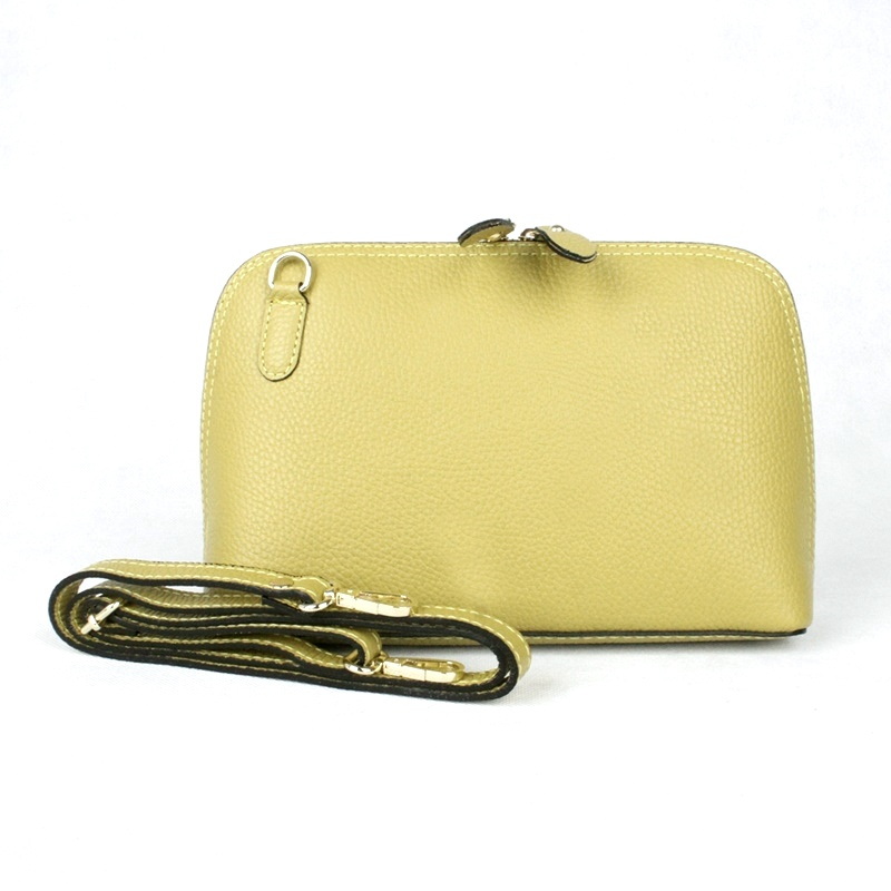 Malá pevná žluto-zelená kožená crossbody kabelka Vera Pelle no. 75