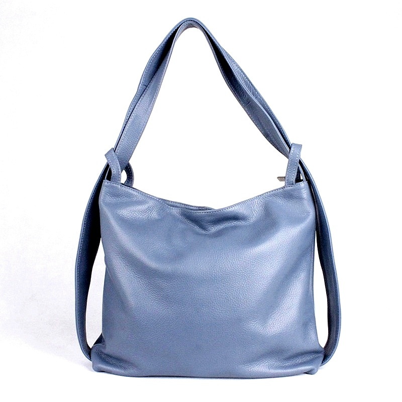 Kabelka a batoh v 1 - velká kožená modrá kabelka na rameno a batoh 12