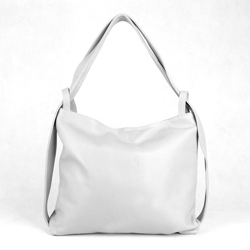 Kabelka a batoh v 1 - velká kožená světlešedá kabelka na rameno a batoh 12