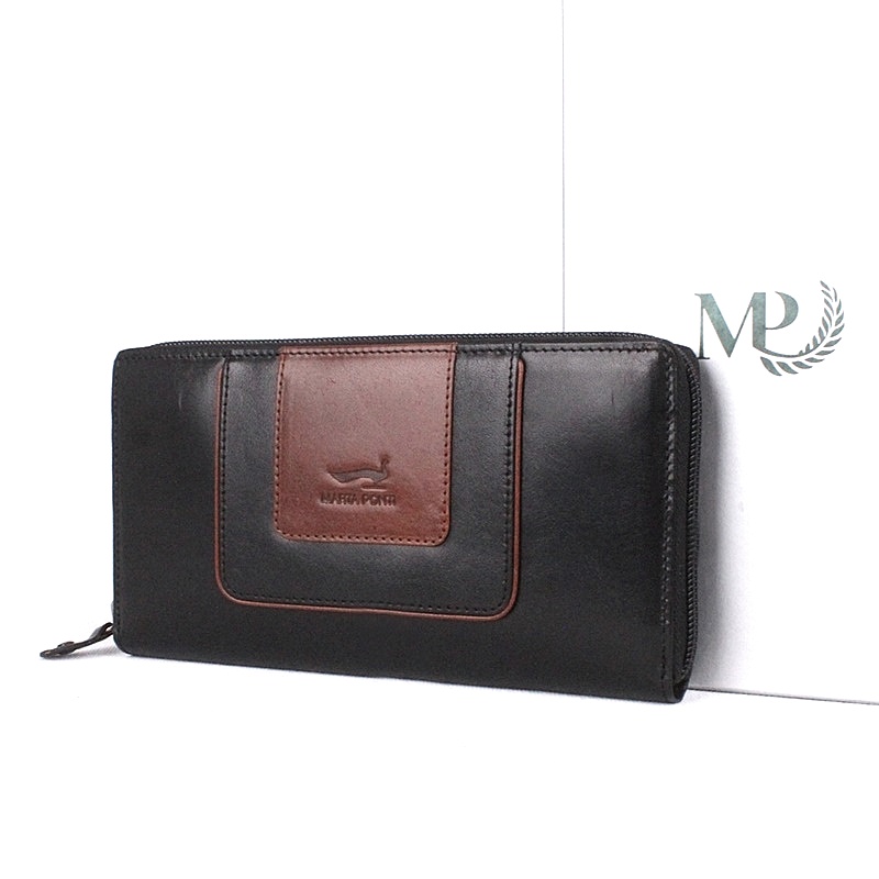 Luxusní celozipová černo-tmavěhnědá kožená peněženka Marta Ponti B513