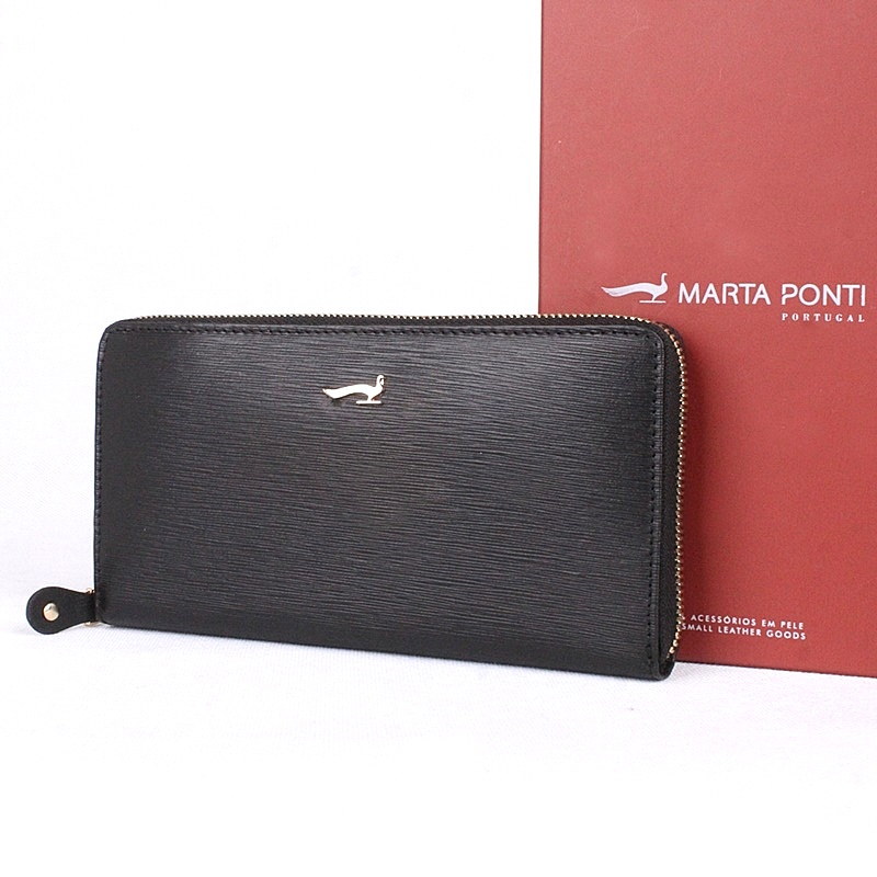 Luxusní celozipová černá kožená peněženka Marta Ponti no. P002