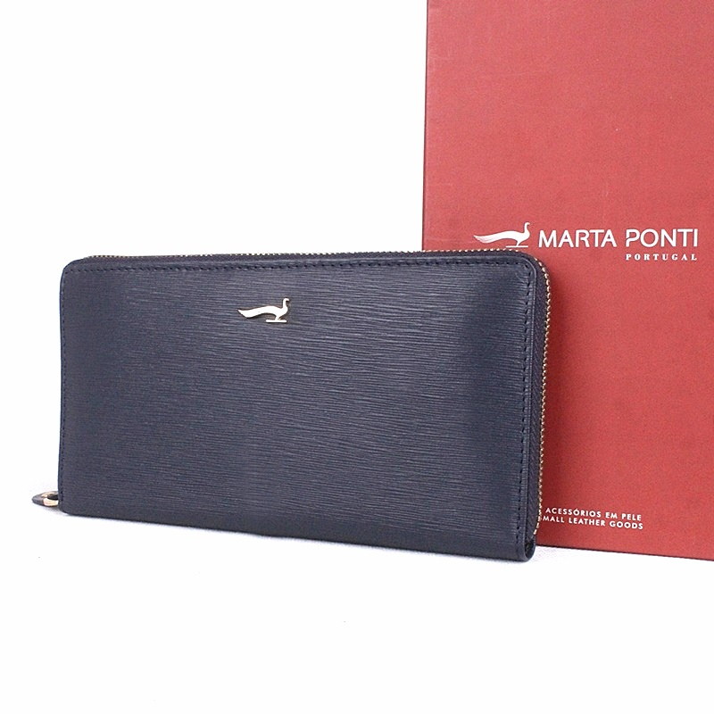Luxusní celozipová tmavěmodrá kožená peněženka Marta Ponti no. P002