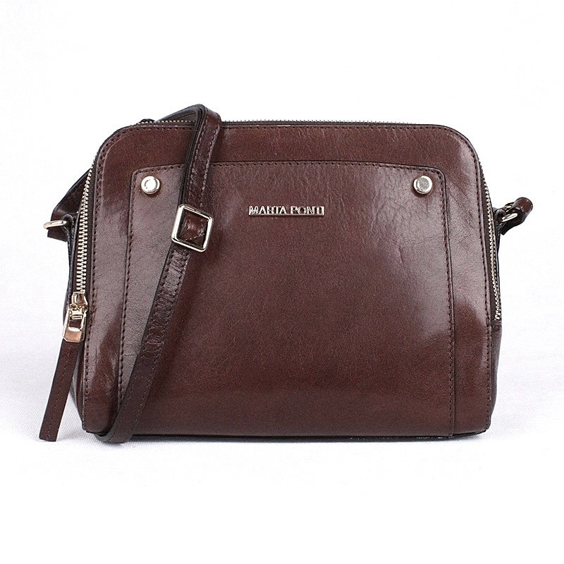 Luxusní tmavěhnědá dámská kožená crossbody kabelka Marta Ponti A12