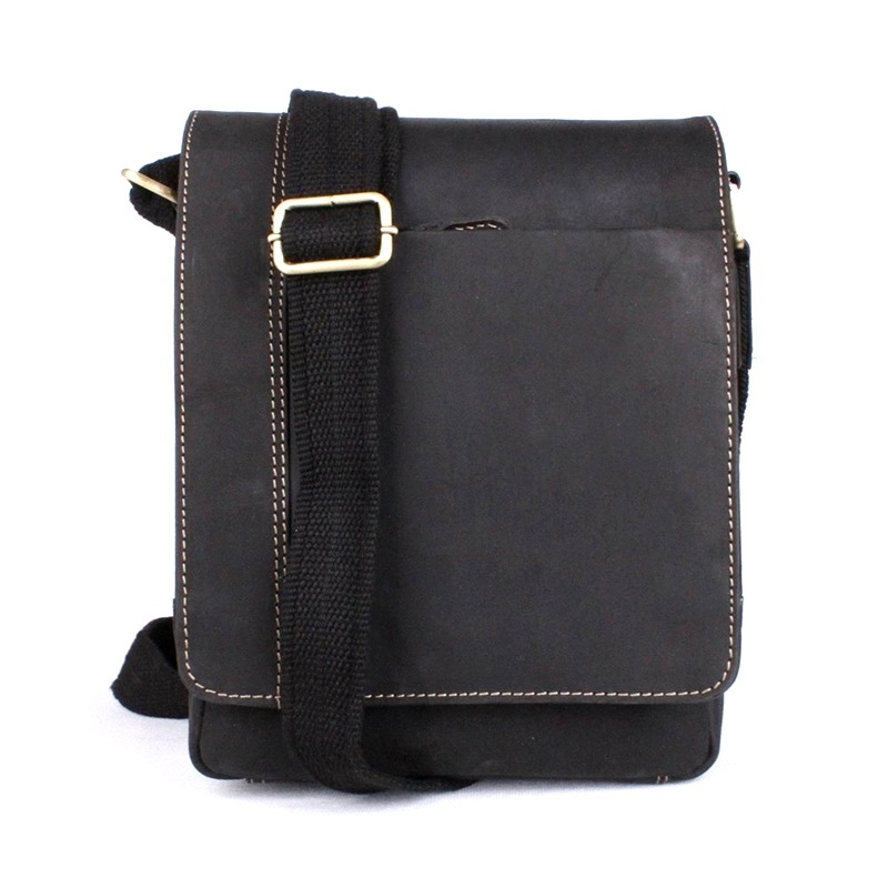 Středně velká černá kožená crossbody taška HGL no. 6025