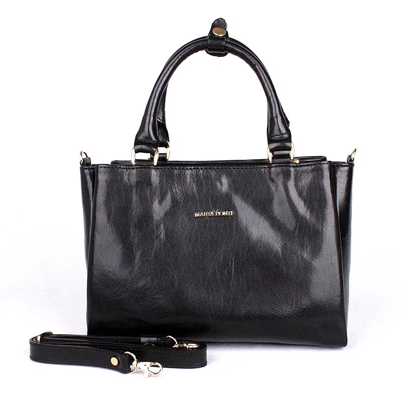 Tříoddílová luxusní dámská černá kabelka do ruky Marta Ponti no. 6204