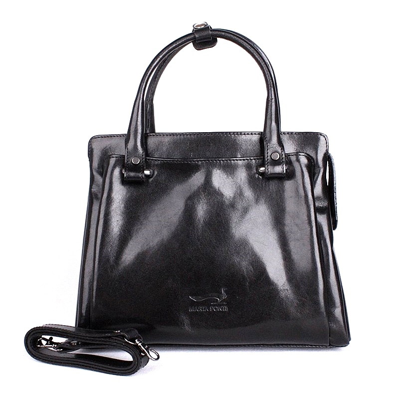 Středně velká luxusní dámská černá kabelka do ruky Marta Ponti 6056