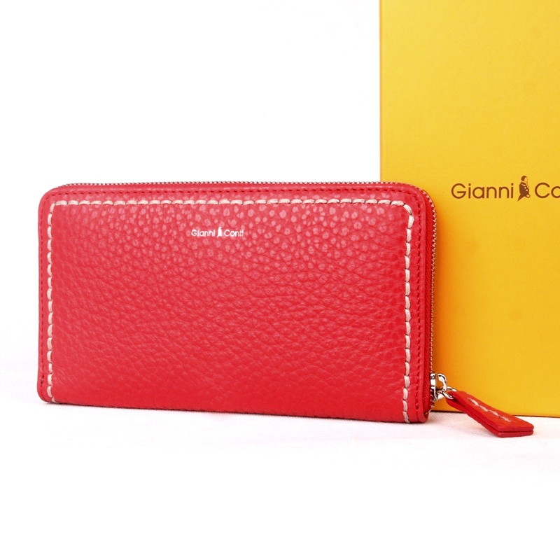 Luxusní celozipová tmavěkorálová kožená peněženka Gianni Conti 2868