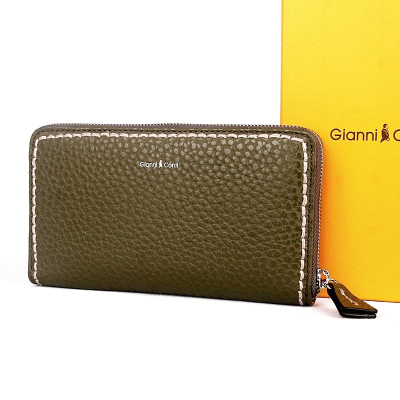 Luxusní celozipová tmavězelená kožená peněženka Gianni Conti 2868