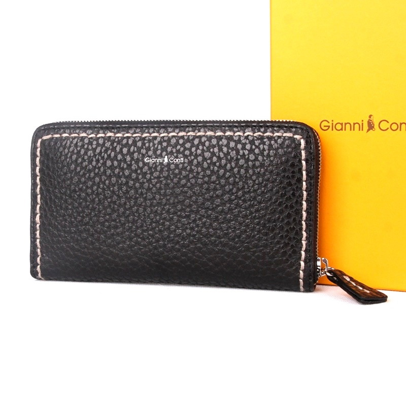 Luxusní celozipová černá kožená peněženka Gianni Conti 2868
