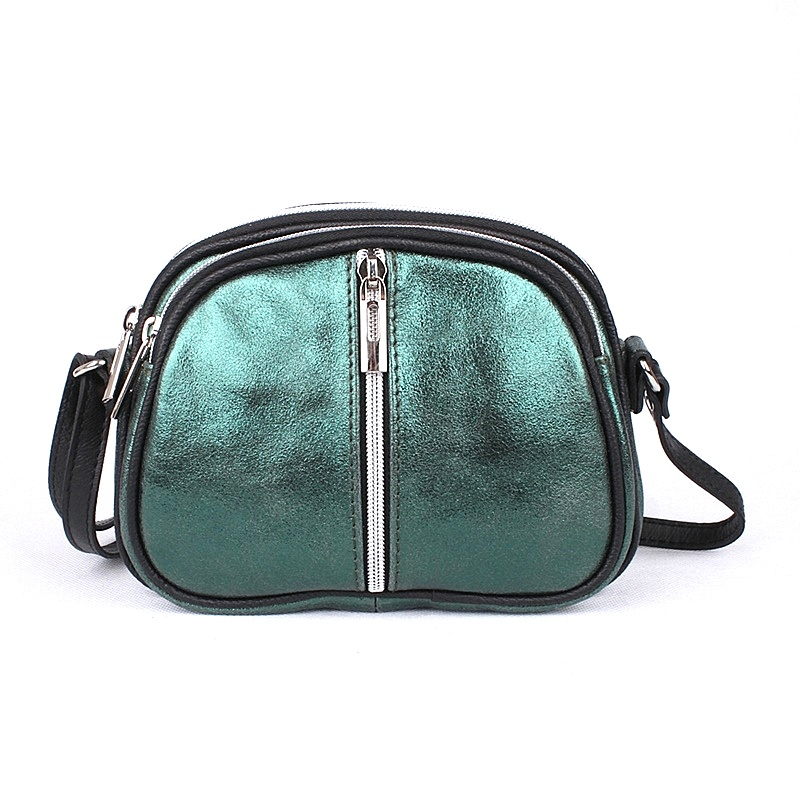 Tříoddílová kožená zelená crossbody kabelka Vera Pelle  no. 351