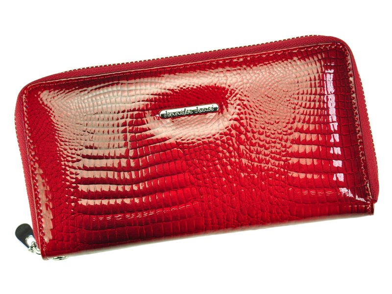 Lesklá celozipová kožená červená peněženka Jennifer Jones 5295