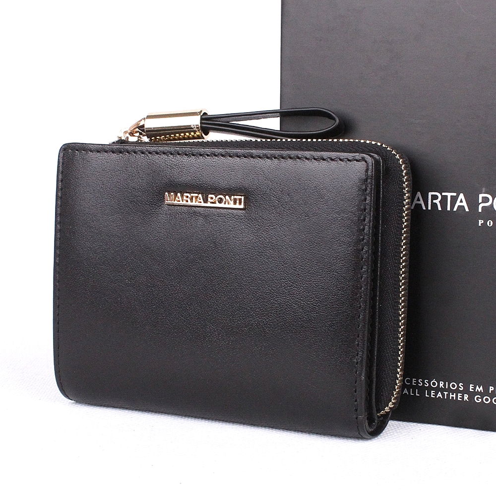 Malá černá luxusní kožená peněženka Marta Ponti no. 804