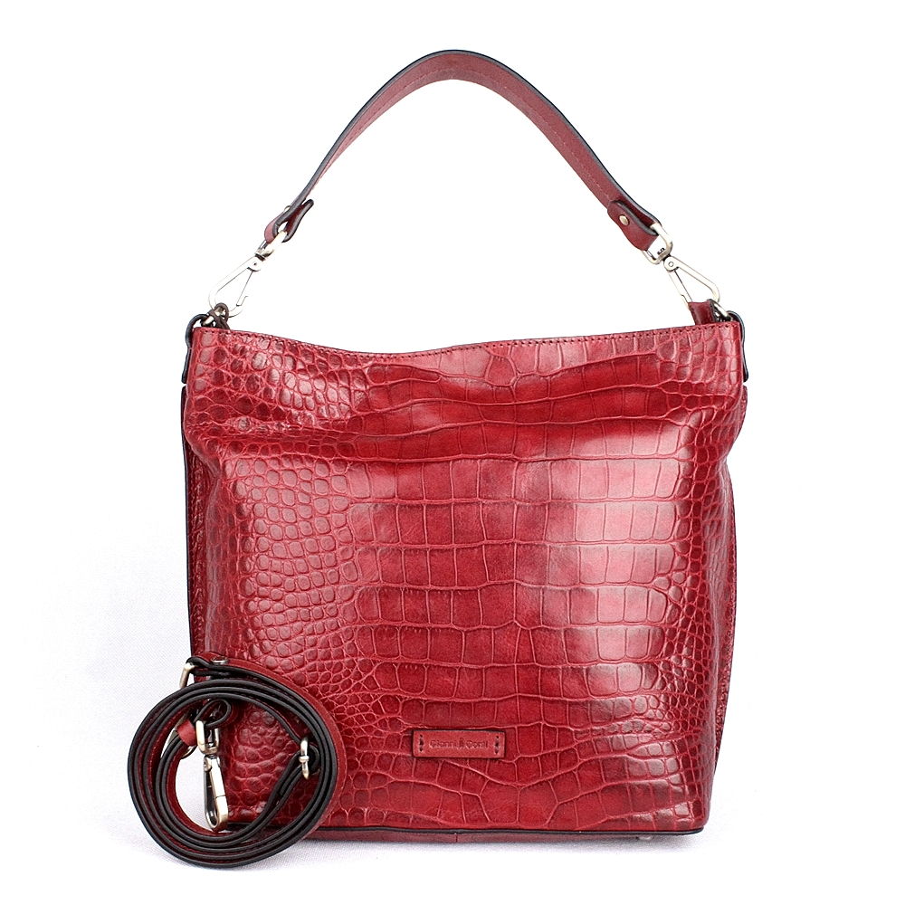 Luxusní tmavěčervená kožená kabelka na rameno/crossbody Gianni Conti no. 028