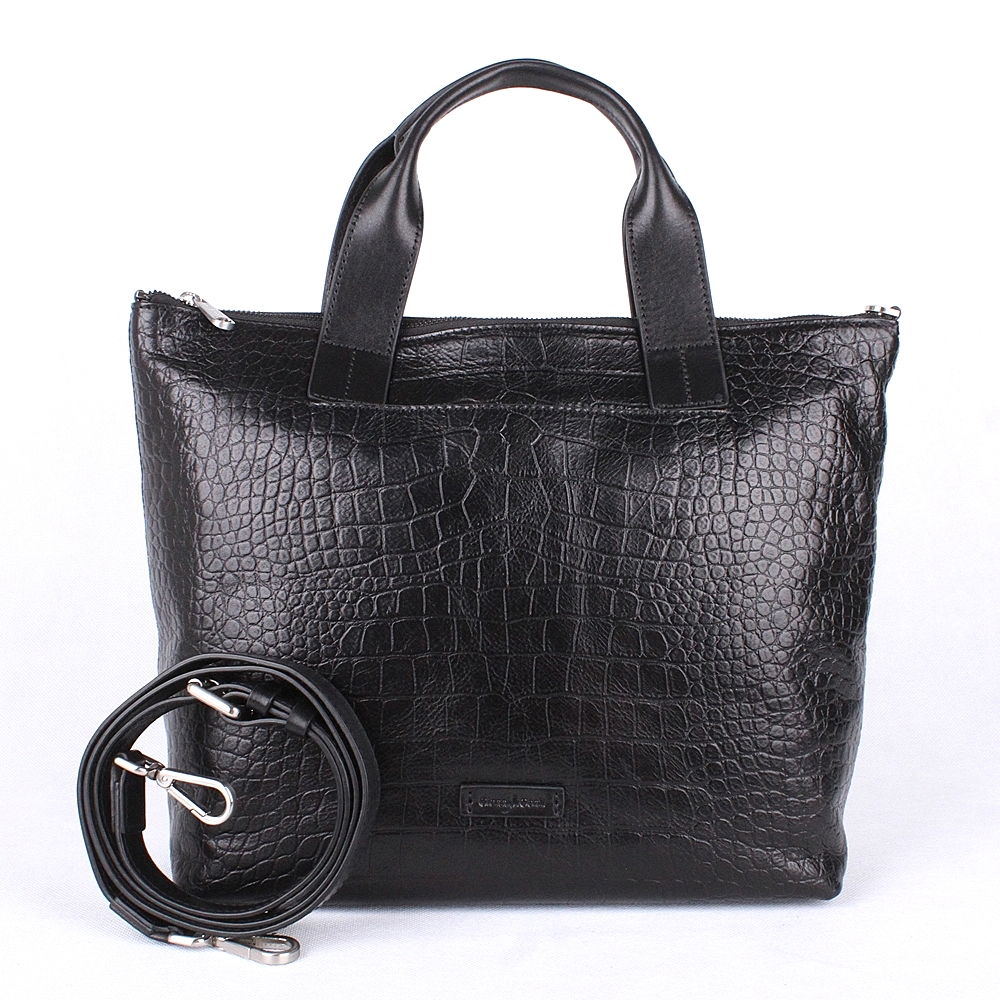 Velká luxusní černá kožená kabelka shopperbag do ruky Gianni Conti 14
