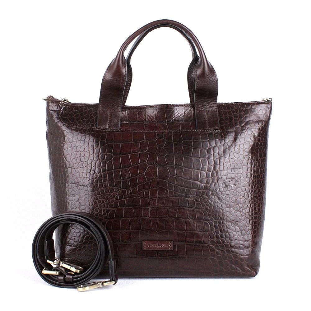 Velká luxusní tmavěhnědá kožená kabelka shopperbag do ruky Gianni Conti 14