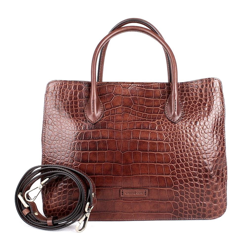 Středně velká luxusní hnědá kožená kabelka do ruky Gianni Conti 18