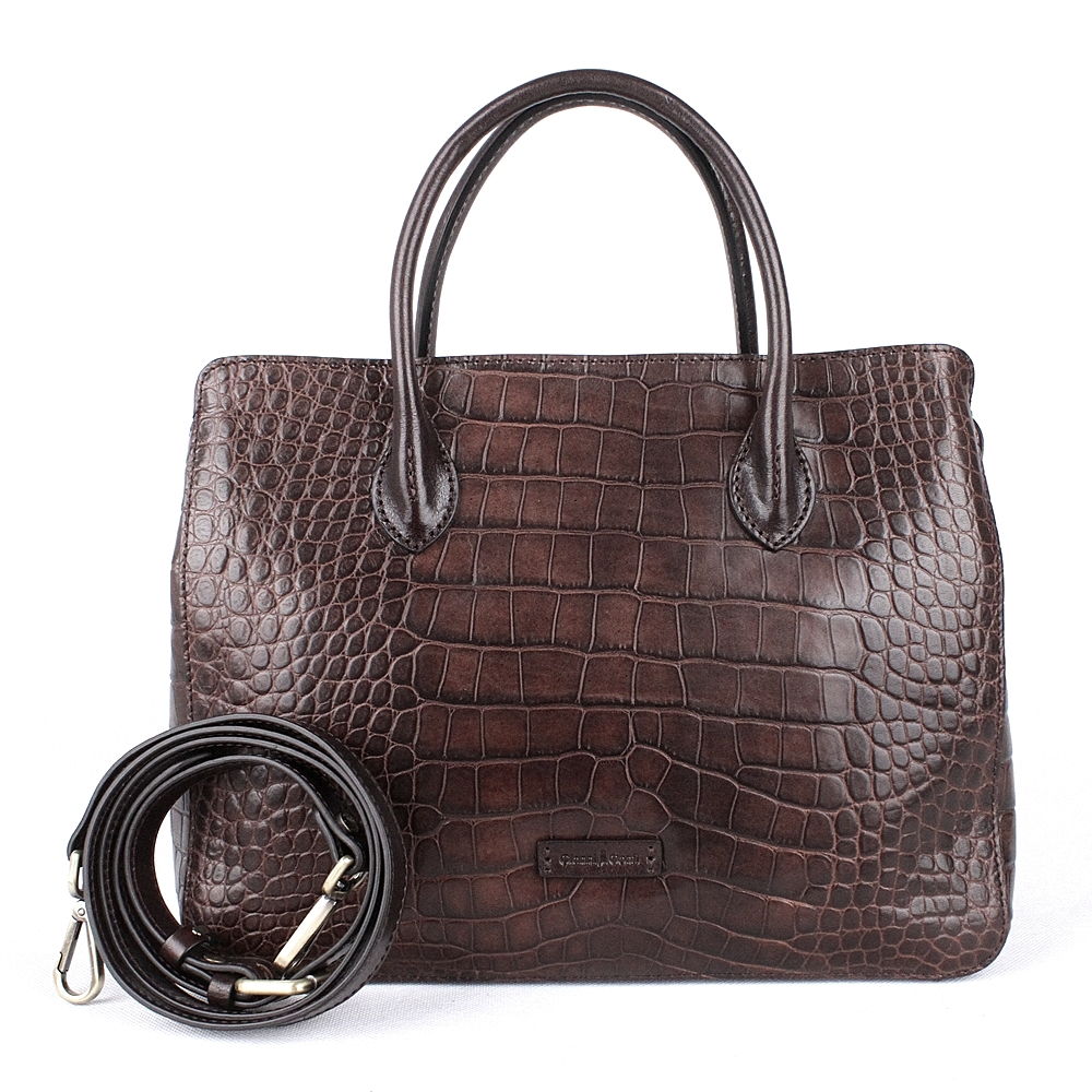Středně velká luxusní tmavěhnědá kožená kabelka do ruky Gianni Conti 18