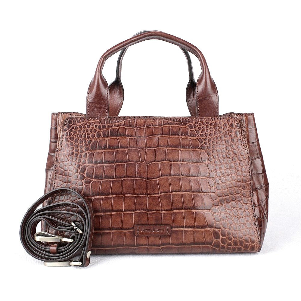 Střední luxusní hnědá kožená kabelka do ruky Gianni Conti 15
