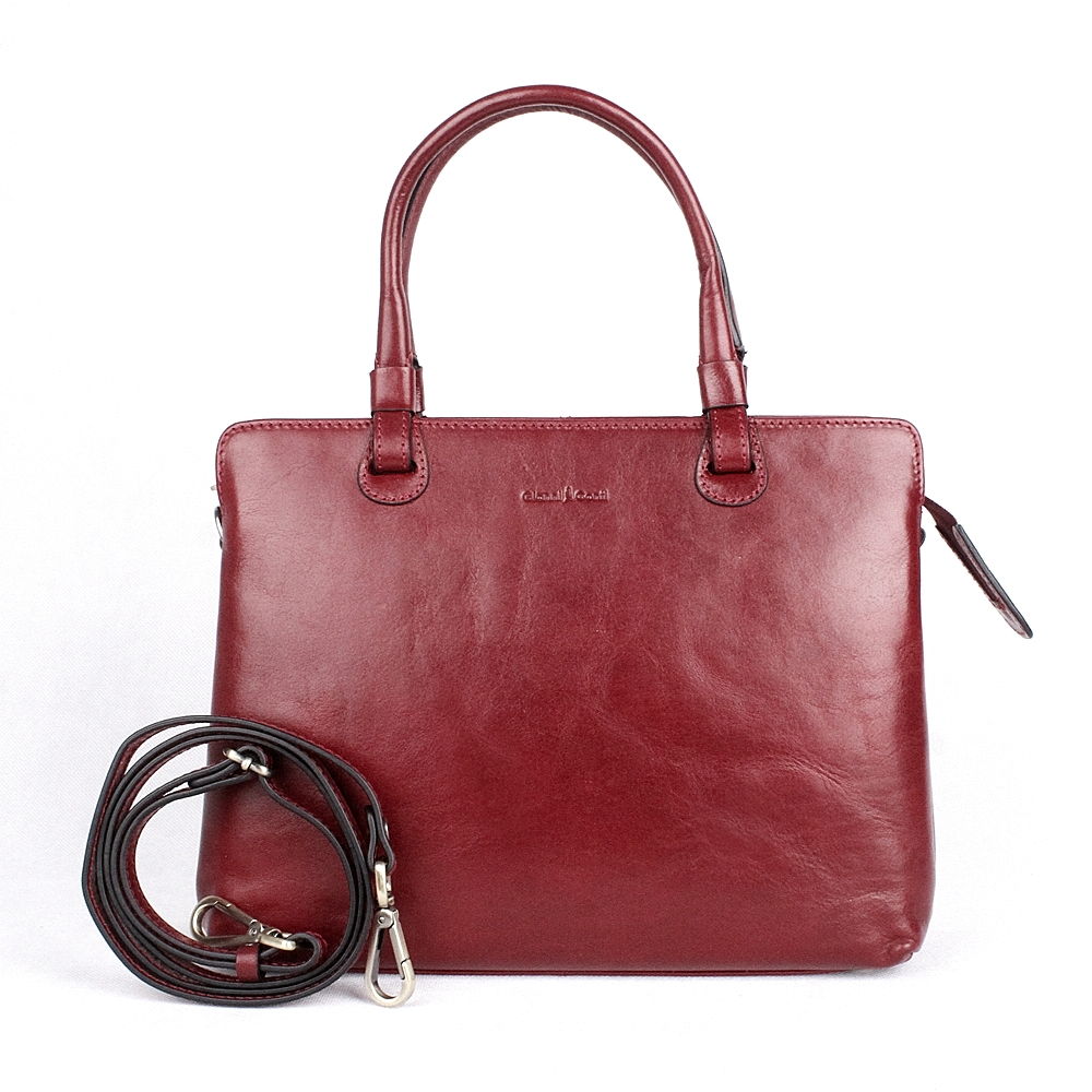 Střední elegantní tmavěčervená kožená kabelka do ruky Gianni Conti 661