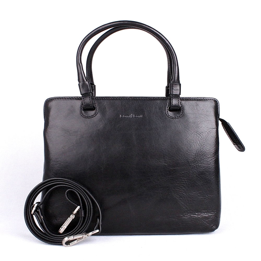 Střední elegantní černá kožená kabelka do ruky Gianni Conti 661