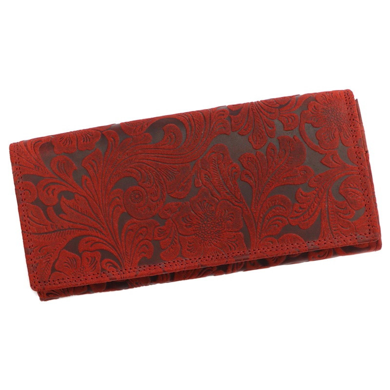 Červená kožená peněženka Wild by Loranzo no. 651 s ornamenty květin