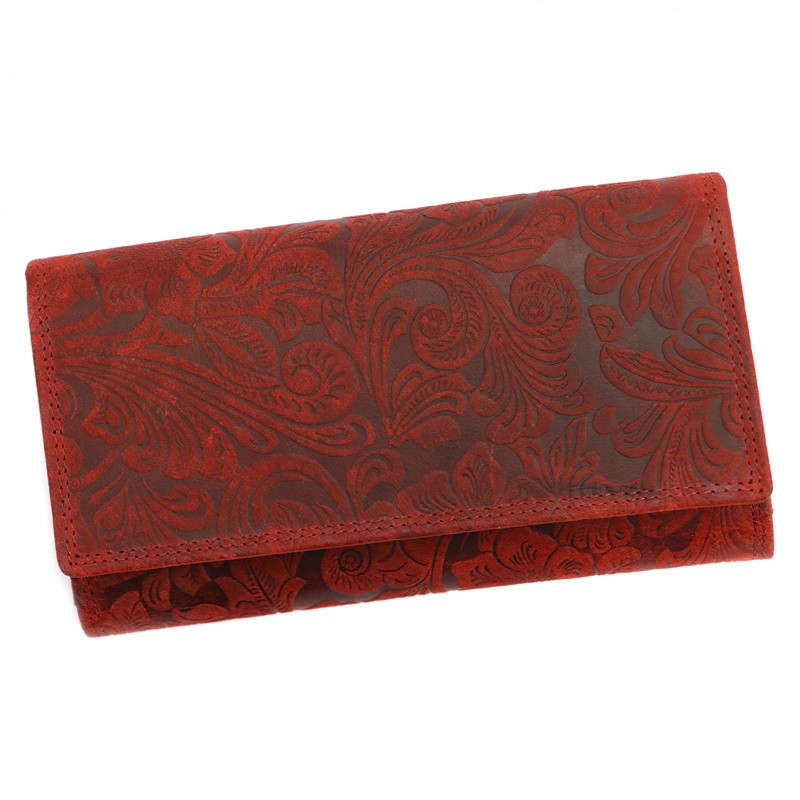 Bytelná kožená červená peněženka Wild by Loranzo no. 632 s ornamenty květin
