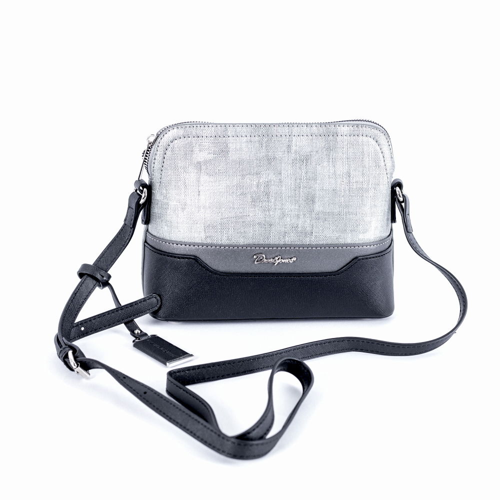 Malá pevná šedo-stříbrná crossbody kabelka David Jones 6751-1